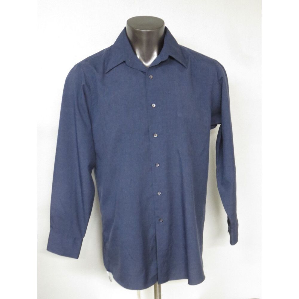 ETIENNE AIGNER Men's 16 32/33 L Dress Shirt Button Front‎ Blue L/S Polyester